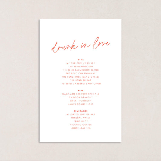 Honeymoon Drink Menus