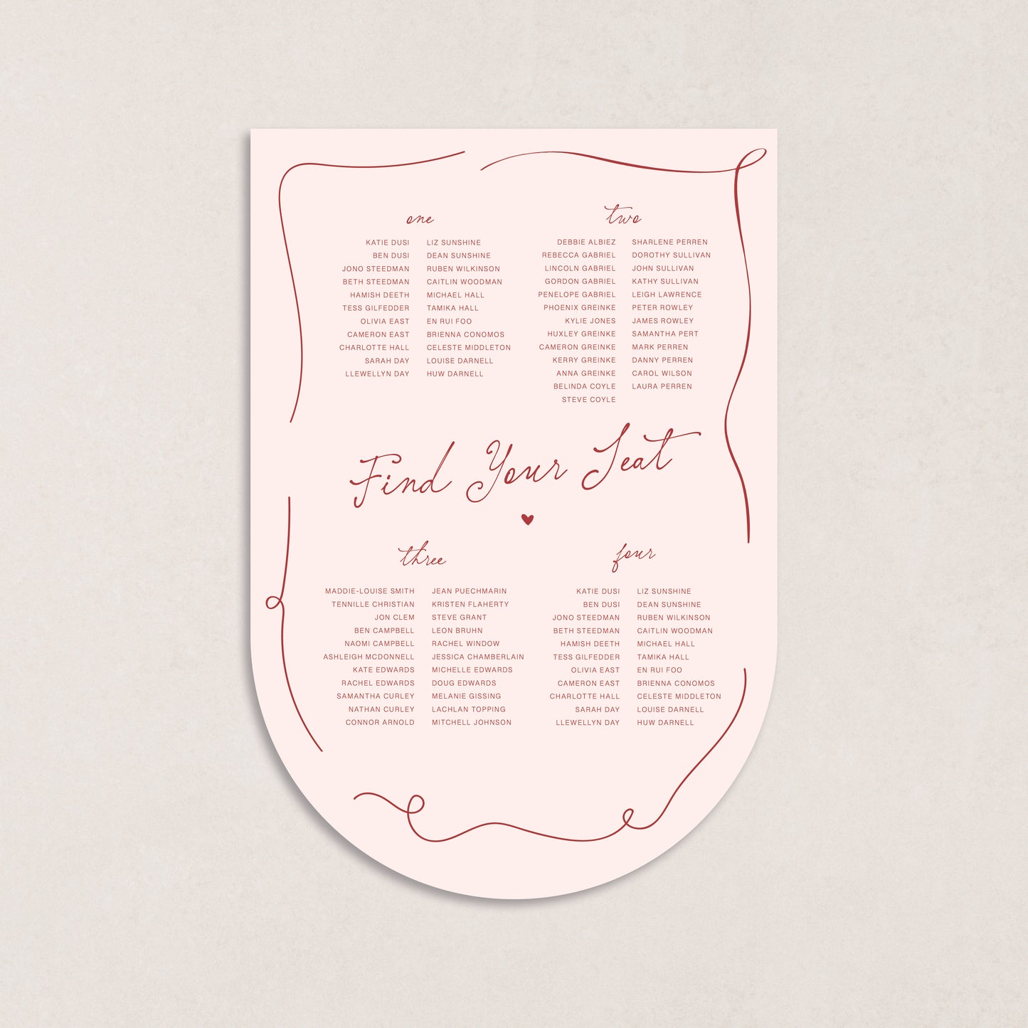 Endless Love Seating Chart