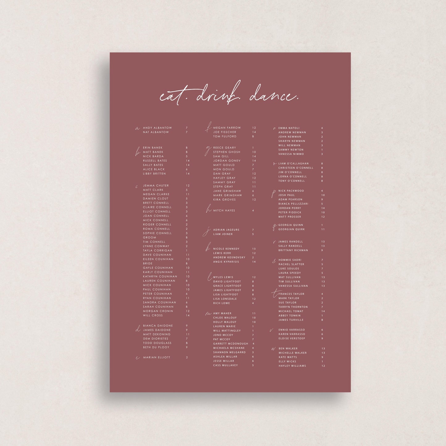 Dreamy Days Seating Chart
