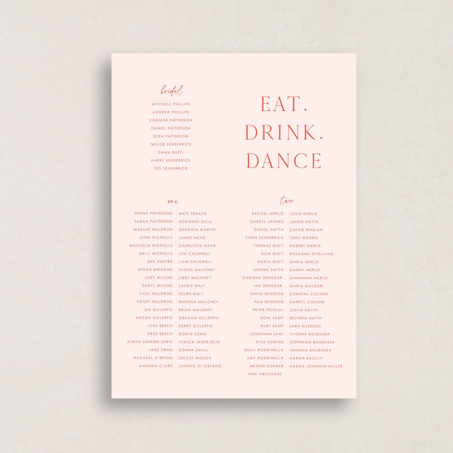 Honeymoon Seating Chart