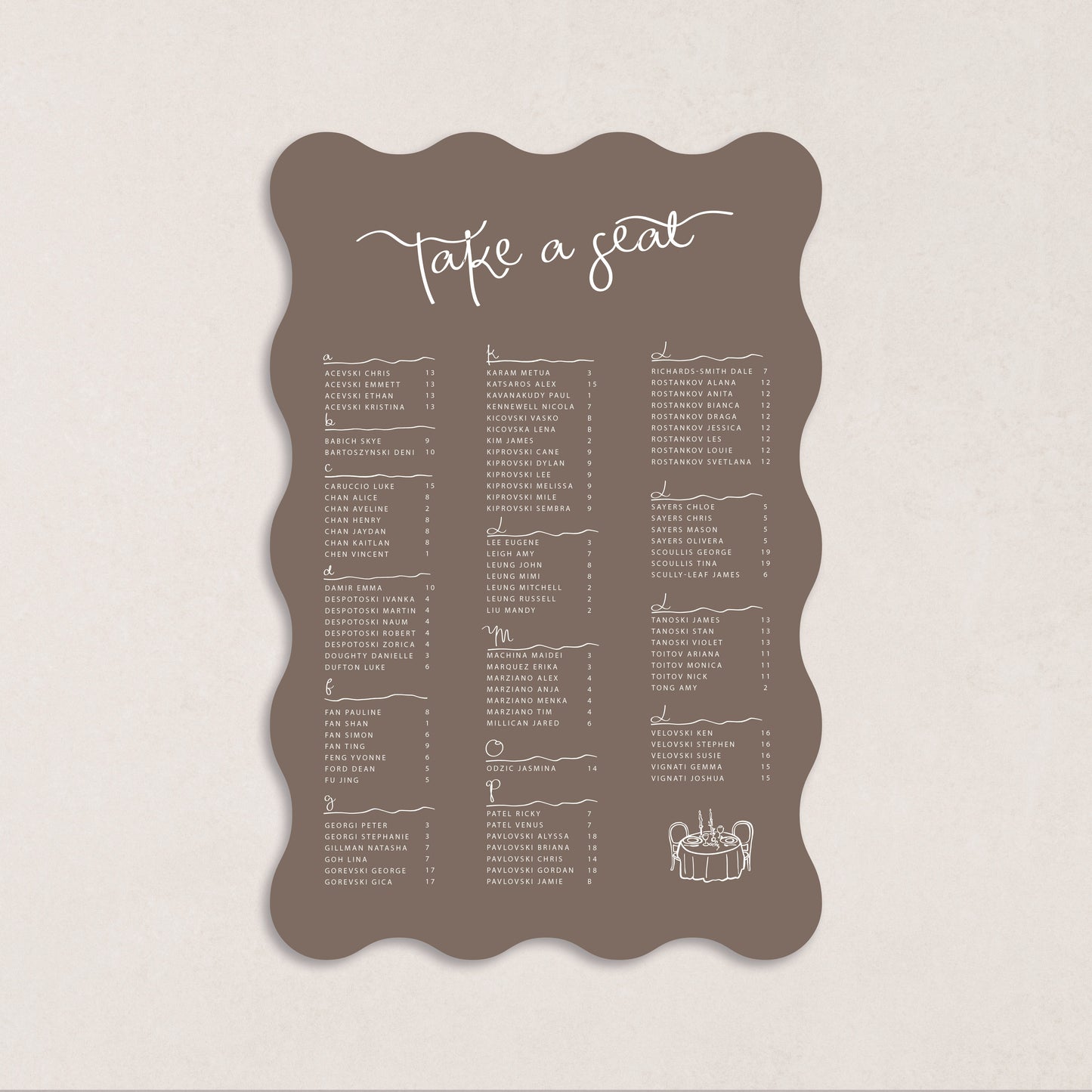 All I Want Seating Chart