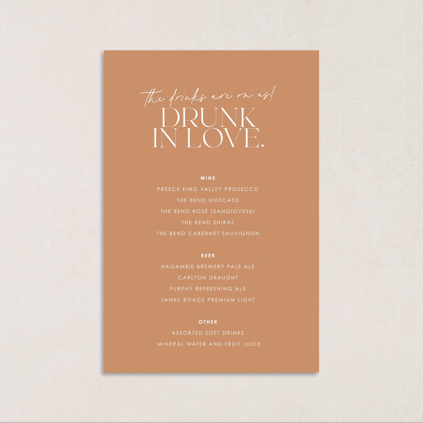 Only One Drink Menus