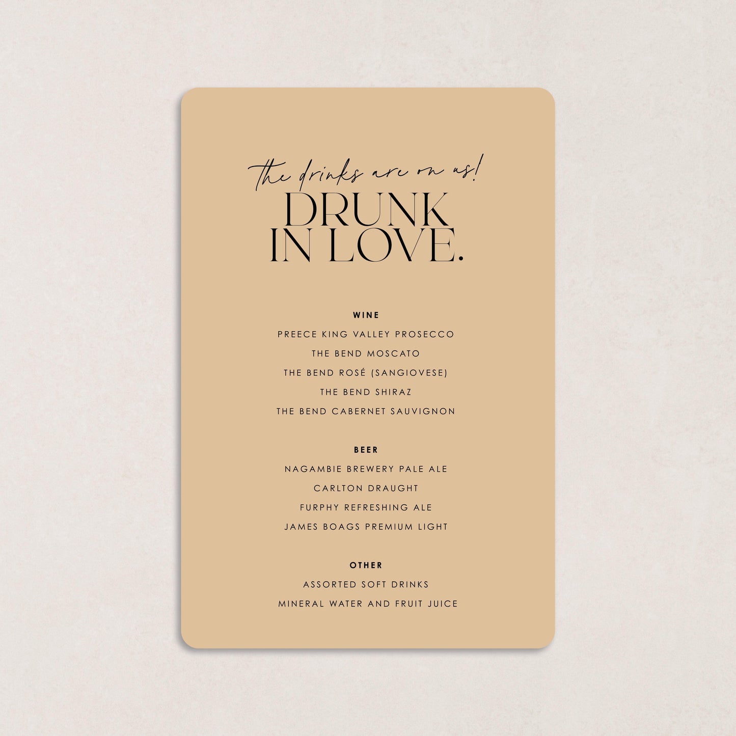 Only One Drink Menus