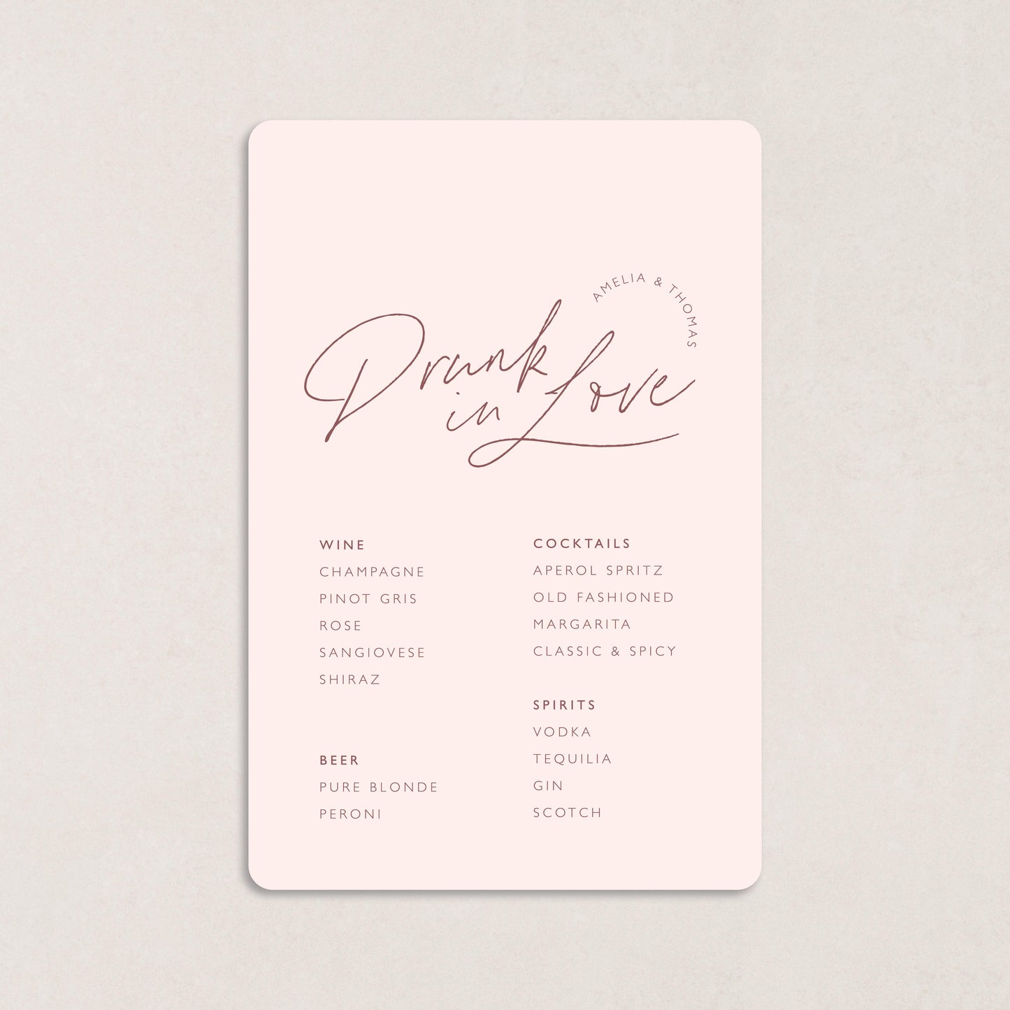 Dreamy Days Drink Menus