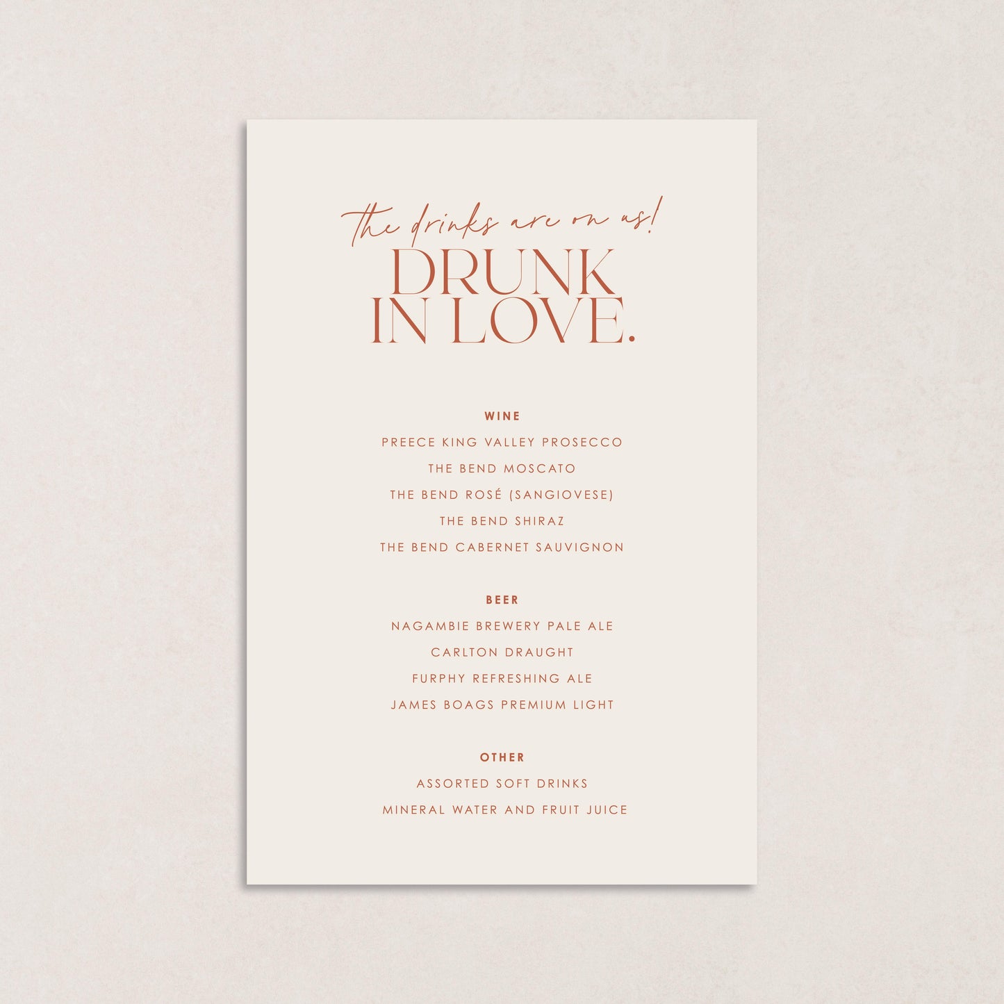 Only One Drink Menus