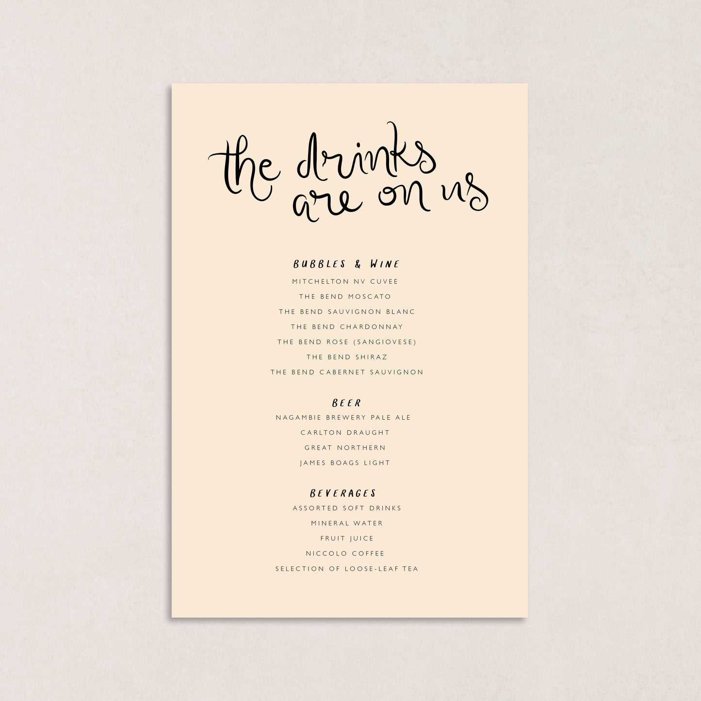 Love Song Drink Menus