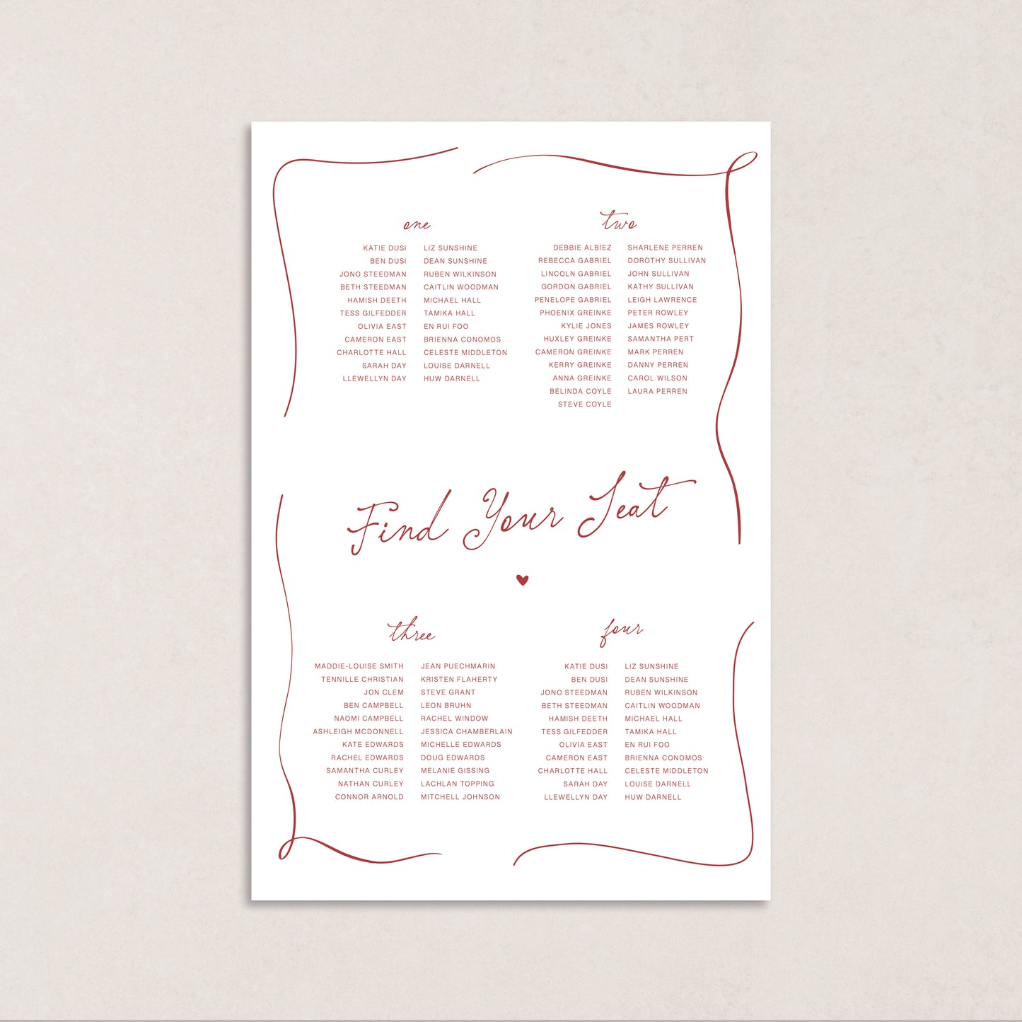 Endless Love Seating Chart