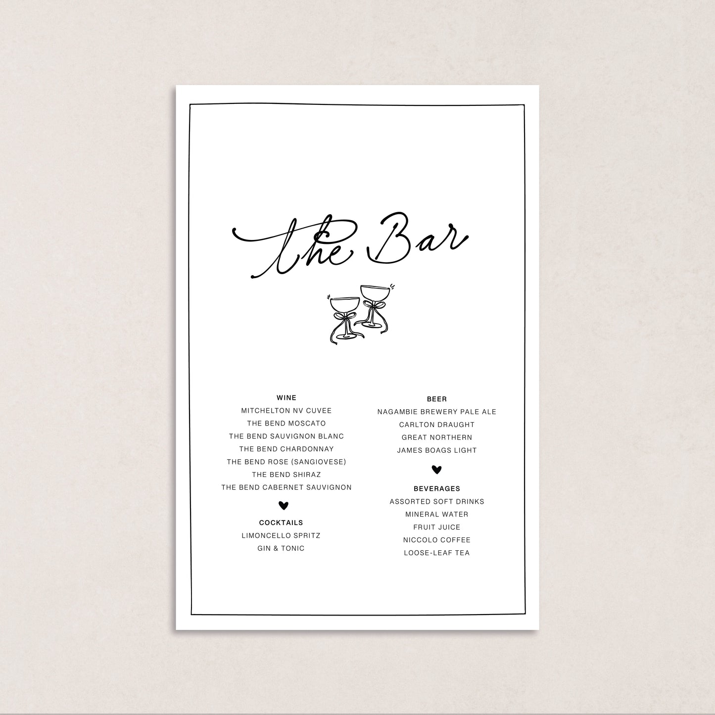 Endless Love Drink Menus