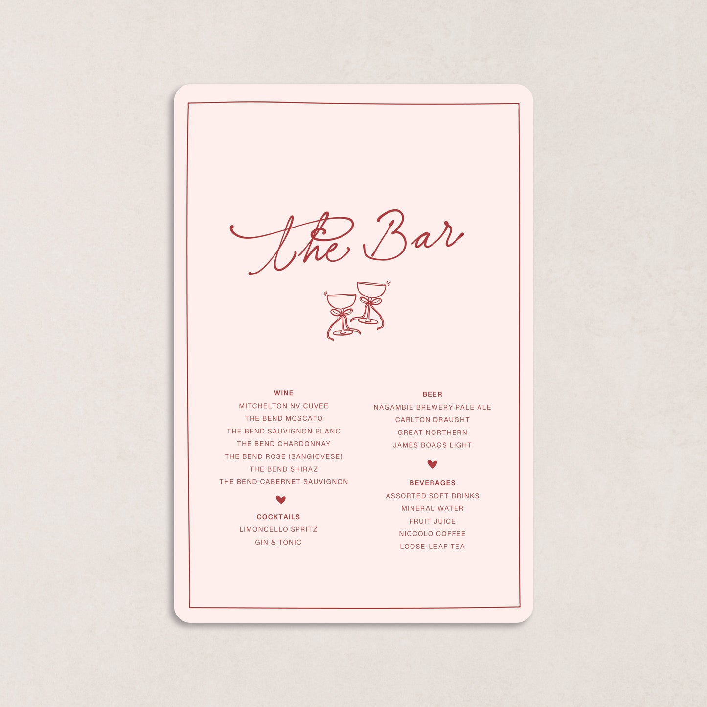 Endless Love Drink Menus
